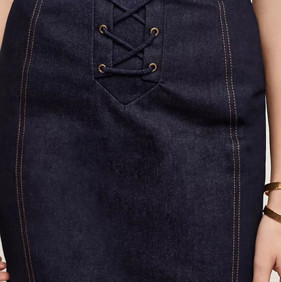 Anthropologie J.O.A. Lace-Up Denim Skirt | Dark Wash | Size S | NWT - Picture 7 of 10